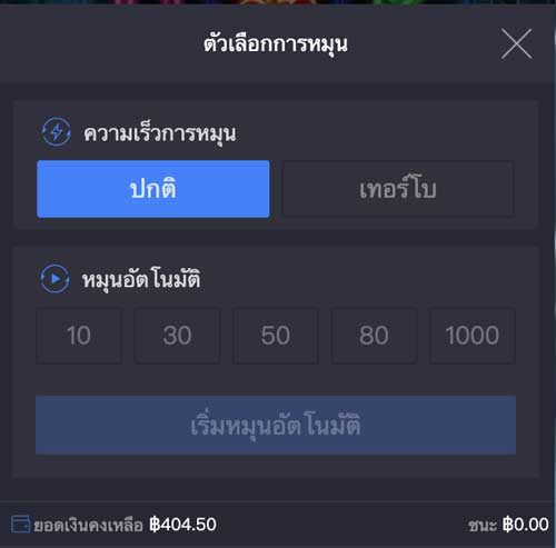 หน้าต่างปรับความเร็วในการสปิน